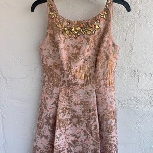 Adrianna Papell's boat-neck PINK AND GOLD floral